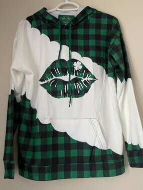 Green Plaid Shamrock Lips Hoodie